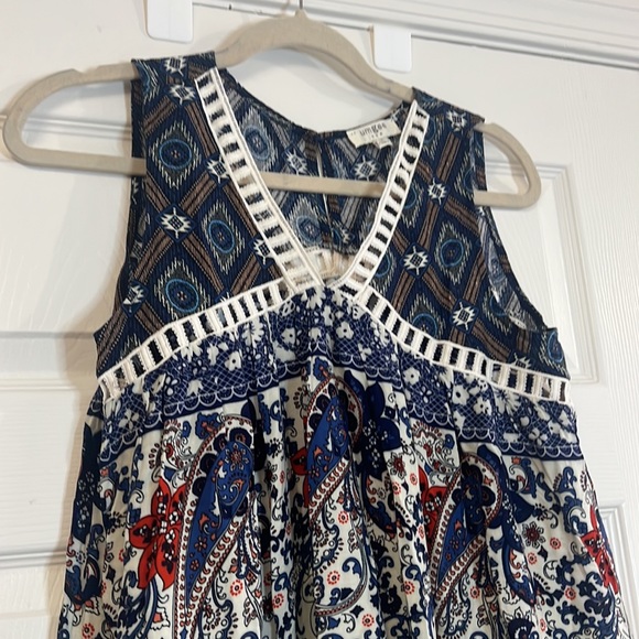 Umgee off white red blue paisley flowy boho tunic sleeveless top oversized S/M - Picture 4 of 8